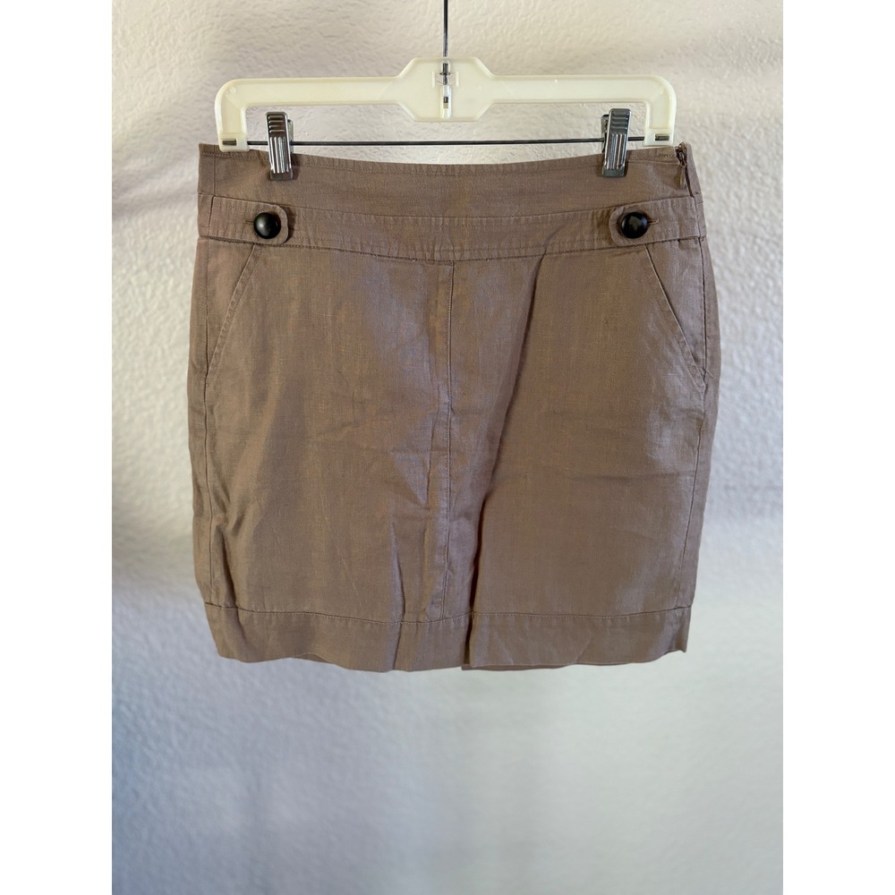 Banana Republic Womens 6 Tan 100% Linen Lined‎ Pencil Mini Skirt Side Zip Career